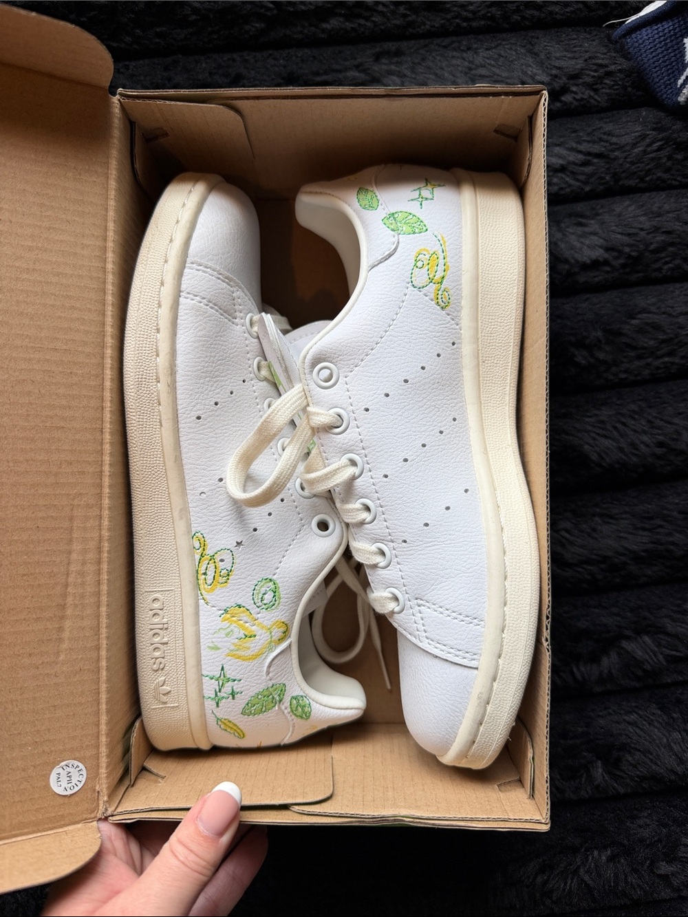 Aldo White Leather Sneakers with Yellow & Green Floral Stitching